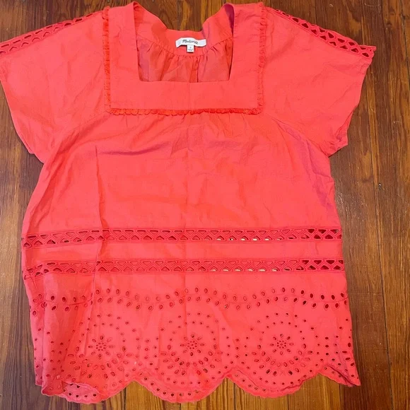 Madewell Red/Orange Eyelet Women's Top size small - Picture 1 of 4